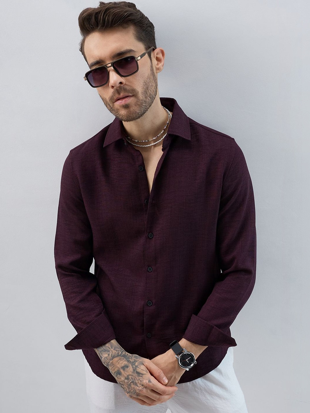 VASTRADO Rustic Charm Polyester Long Sleeves Slim Fit Shirt