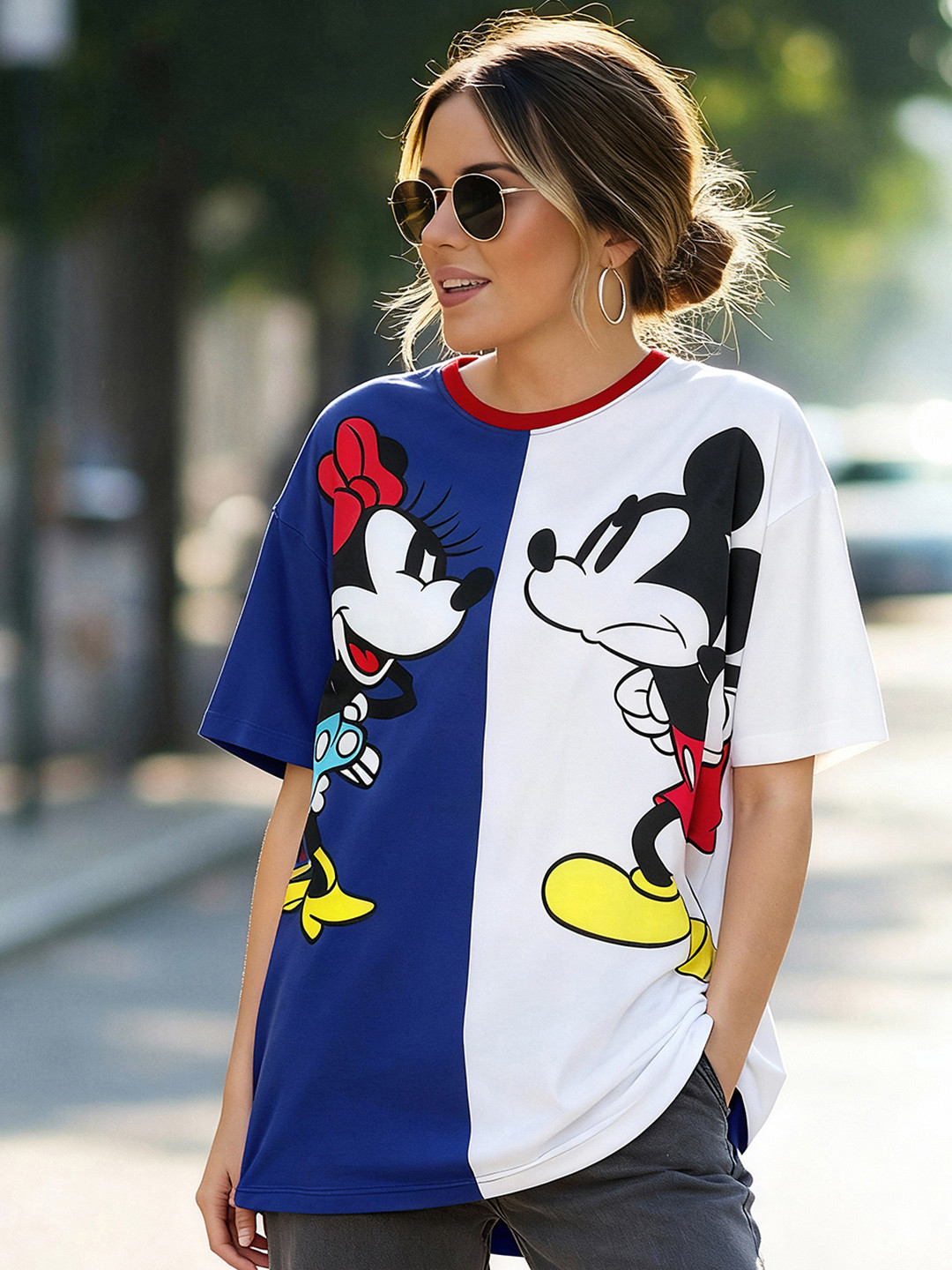 Bewakoof Women Oversized Fit Printed Raw Edge T-shirt
