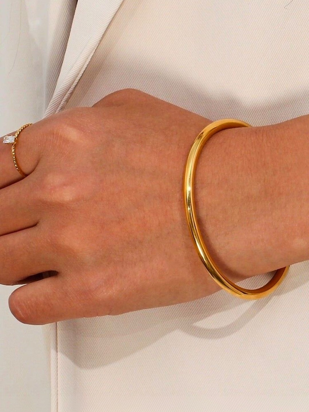 RaasRani Women Stainless Steel Gold-Plated Anti-Tarnish Bangle-Style Bracelet