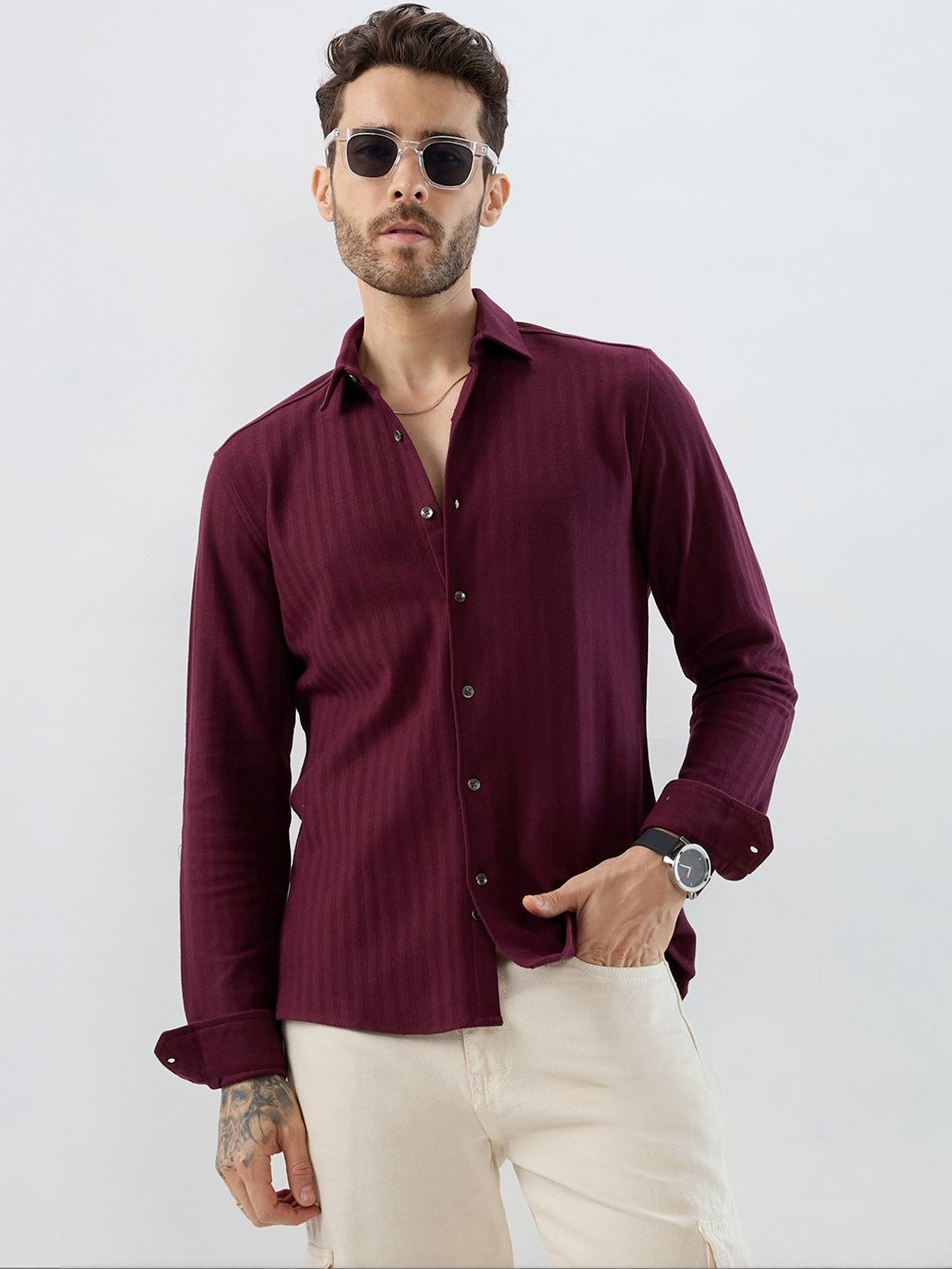 VASTRADO Herringbone Knit Cotton Long Sleeves Slim Fit Shirt