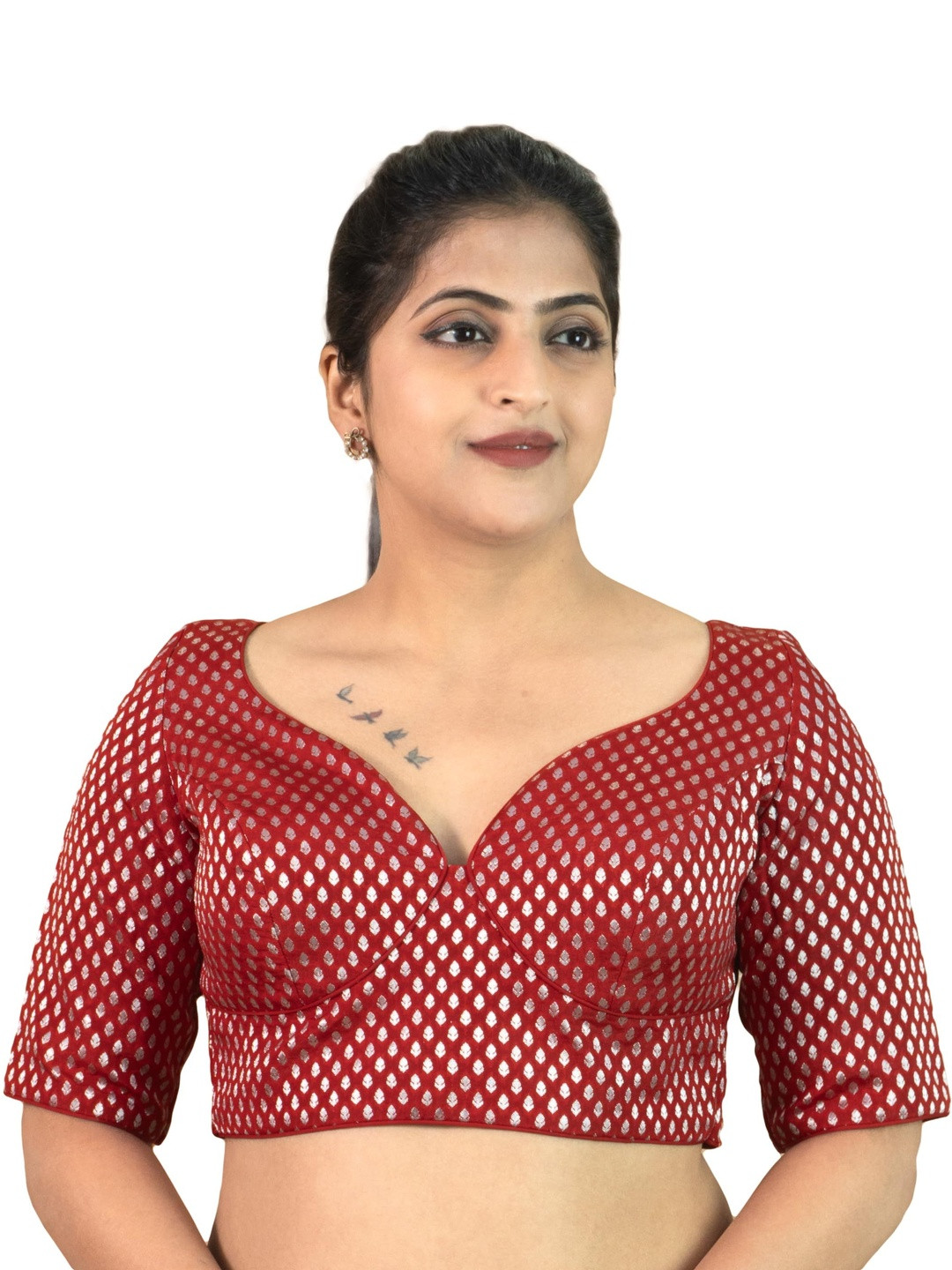 FIGURES DESIGNER Embroidered V-Neck Short Sleeves Saree Blouse