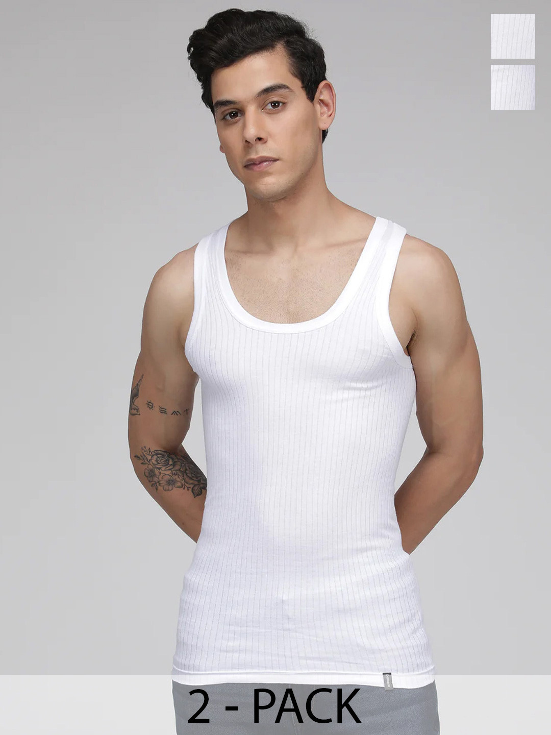 Sporto by Macho Pack Of 2 Striped Pure Cotton Undershirt Innervests