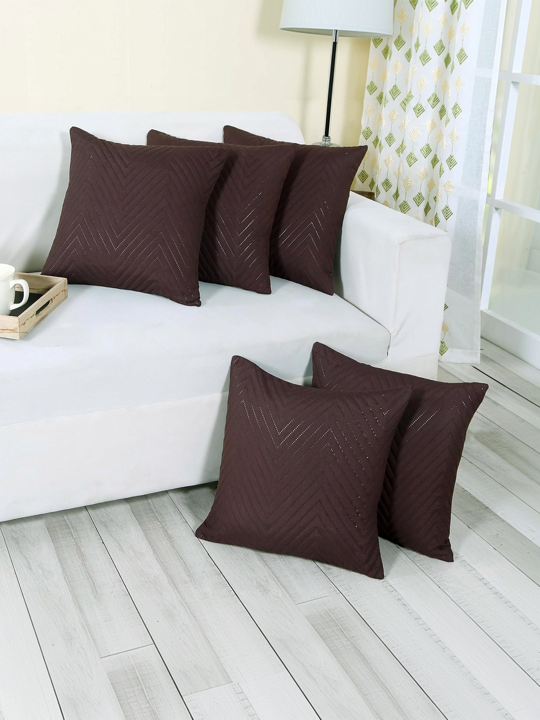 RD TREND Coffee Quilted Microfiber Set of 5 Square Cushion Covers 24x24 Inch