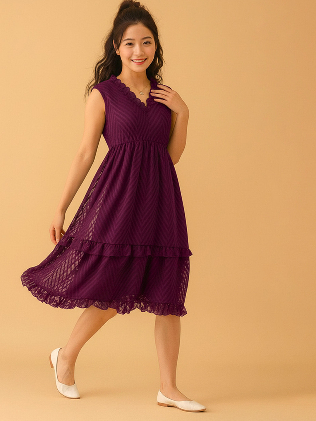 NARI DREAM Ruffled Georgette Fit & Flare Midi Dress