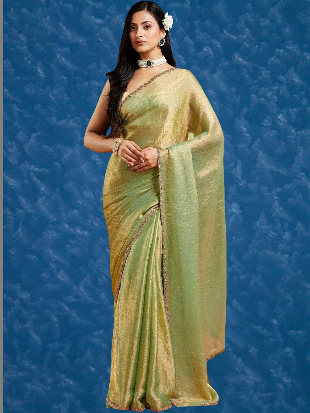 VEMEZ Embroidered Satin Mysore Silk Saree