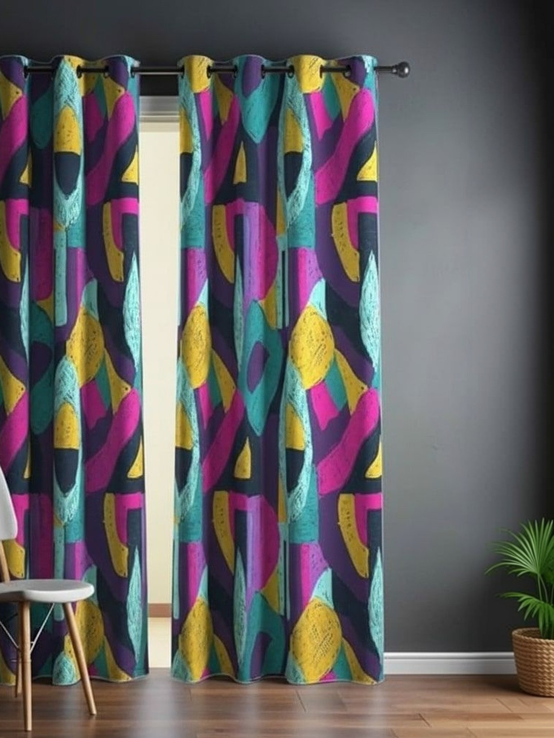 BFAM Multicoloured Set of 2 Black Out Window Curtain
