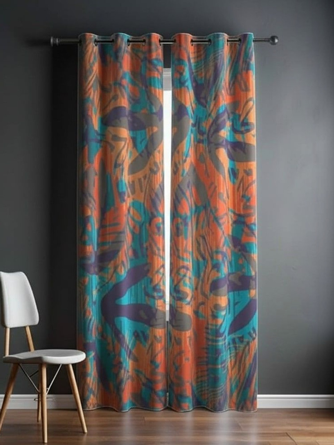 BFAM Orange Set of 2 Black Out Door Curtain