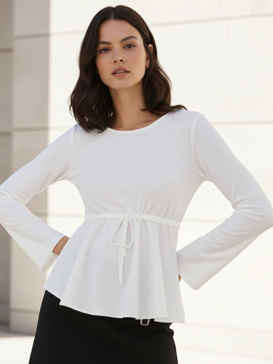 Outzidr Women Scoop Neck Peplum Top
