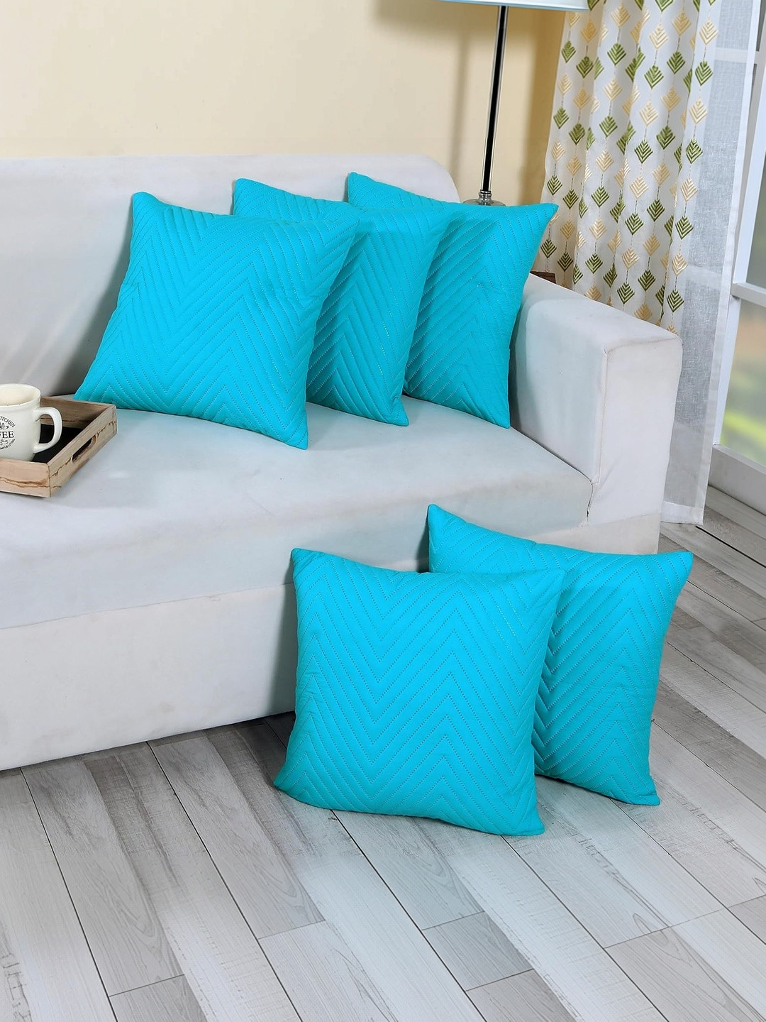 RD TREND Firozi Quilted Microfiber Set of 5 Square Cushion Covers 18x18 Inch