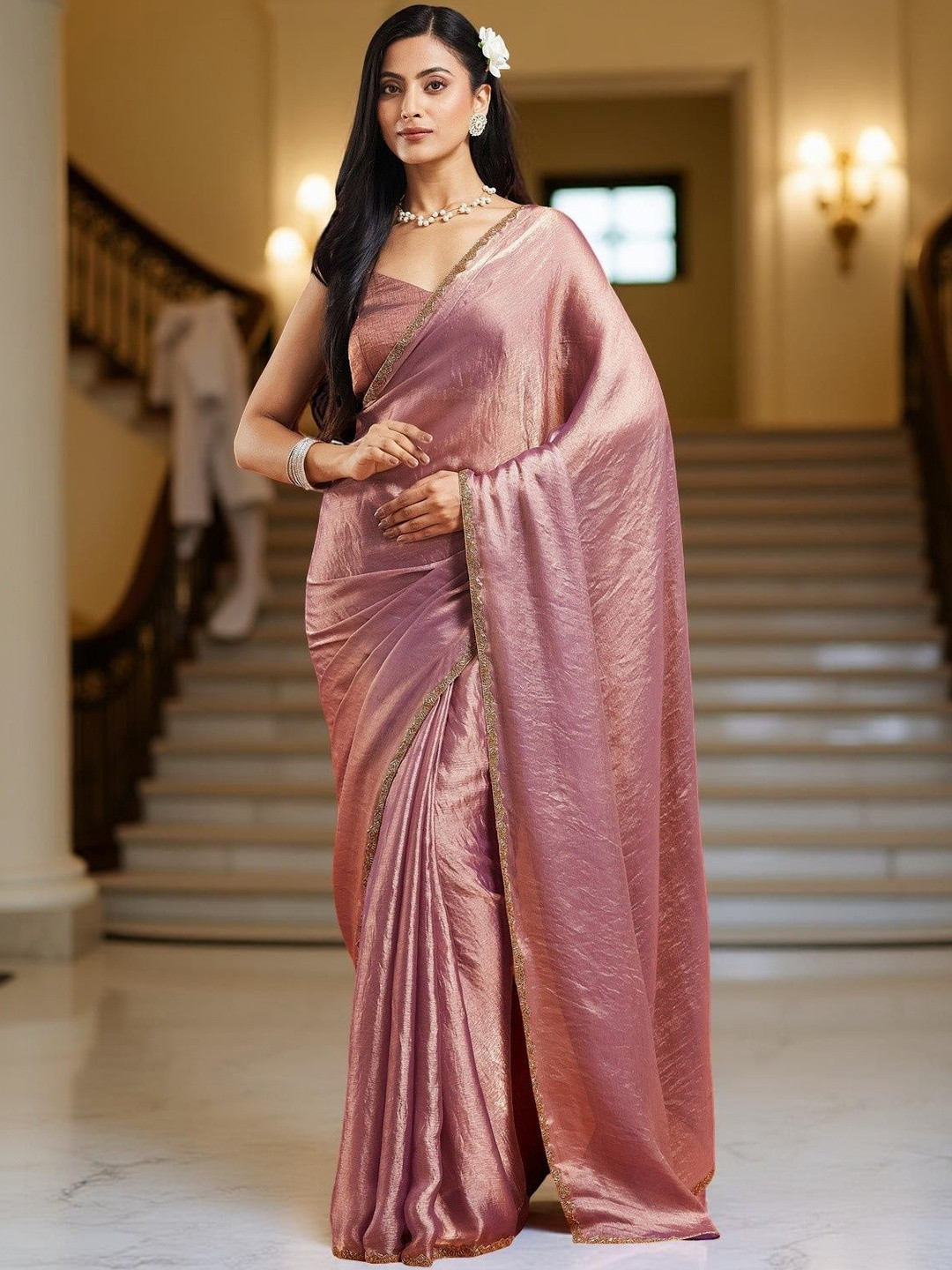 VEMEZ Beads and Stones Organza Saree