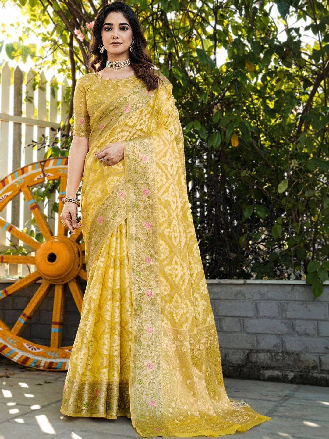 all about you Ethnic Motifs Zari Organza Patola Saree
