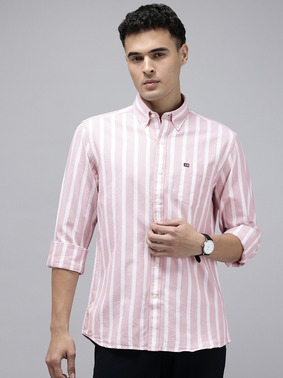 Arrow Sport Manhattan Slim Fit Striped Pure Cotton Casual Shirt