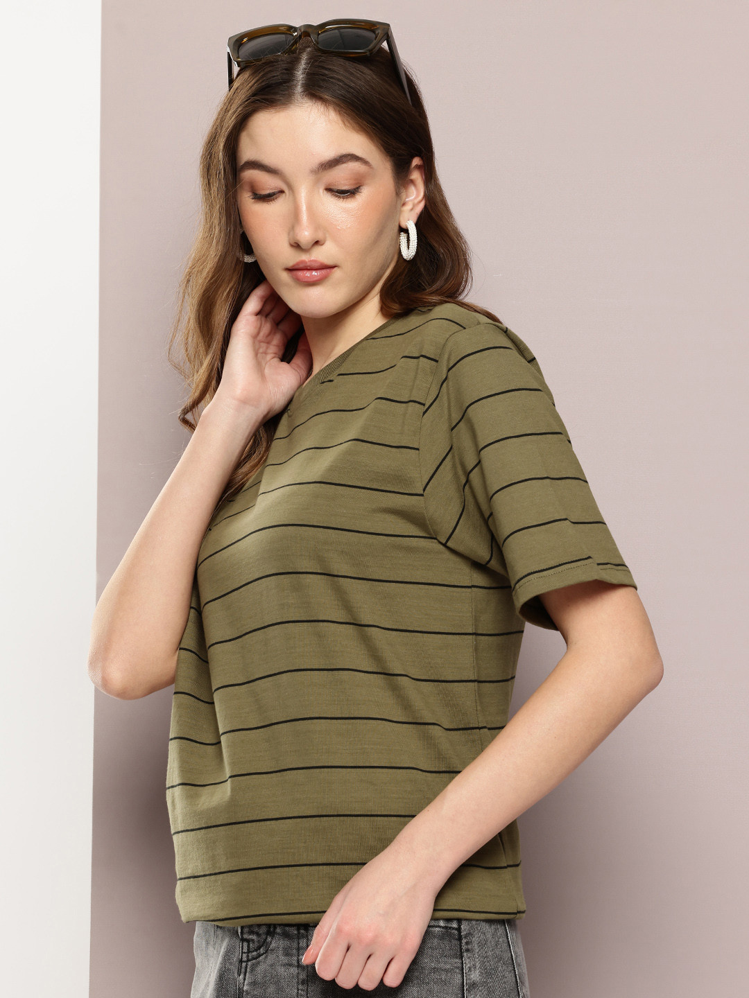 DILLINGER Women Striped Round Neck Oversized T-shirt