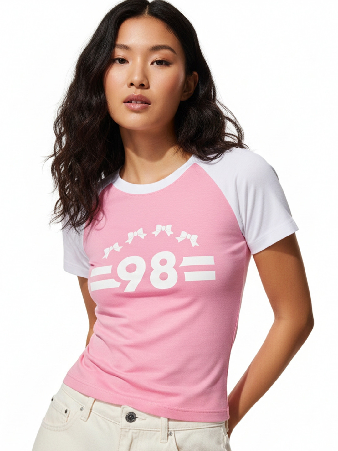 Outzidr Typography Printed Round Neck Ranglan Sleeves Cotton Slim Fit Crop T-shirt