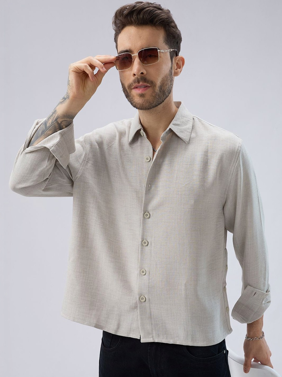VASTRADO Cloud Slub Textured Polyester Long Sleeves Boxy Fit Shirt