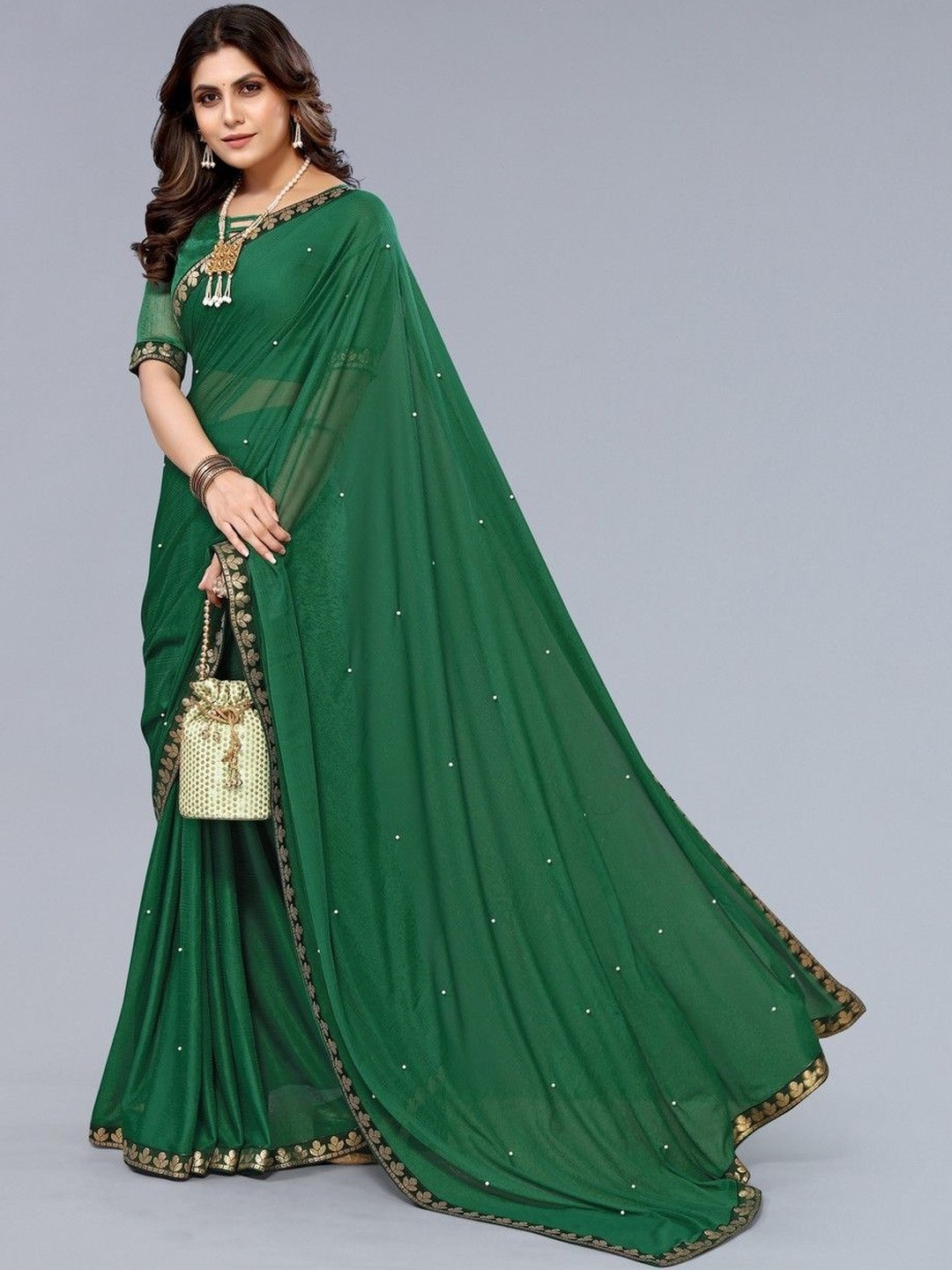 JANOI Embellished Beads and Stones Silk Blend Heavy Work Fashion Saree
