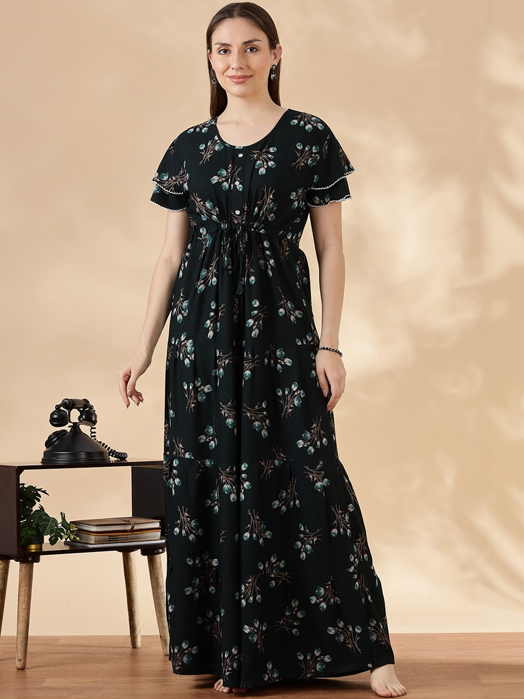 9shines Label Printed Maxi Nightdress