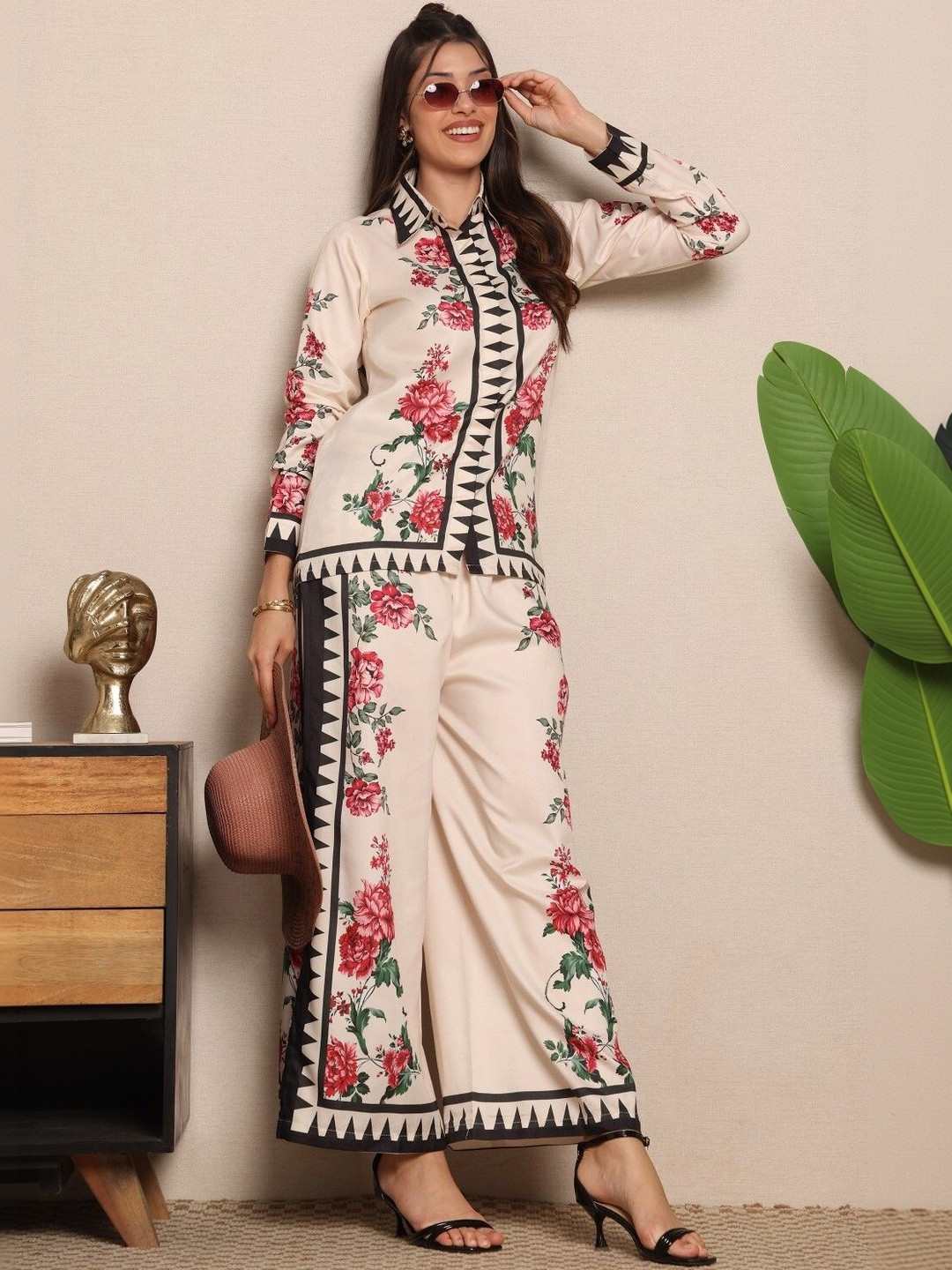 SZN Printed Shirt Collar Shirt & Trousers Co-Ords