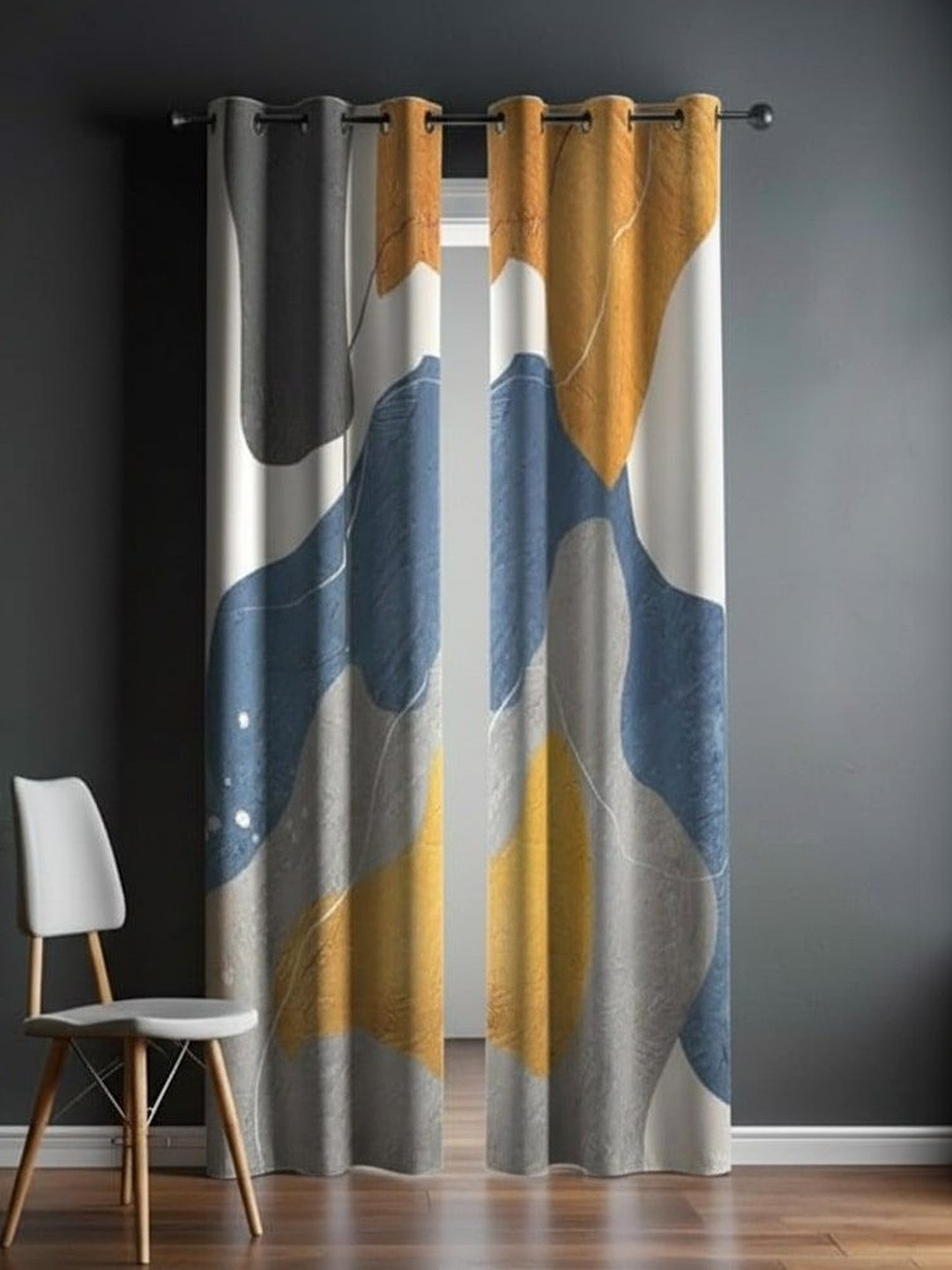 BFAM Gold-Toned Set of 2 Black Out Window Curtain