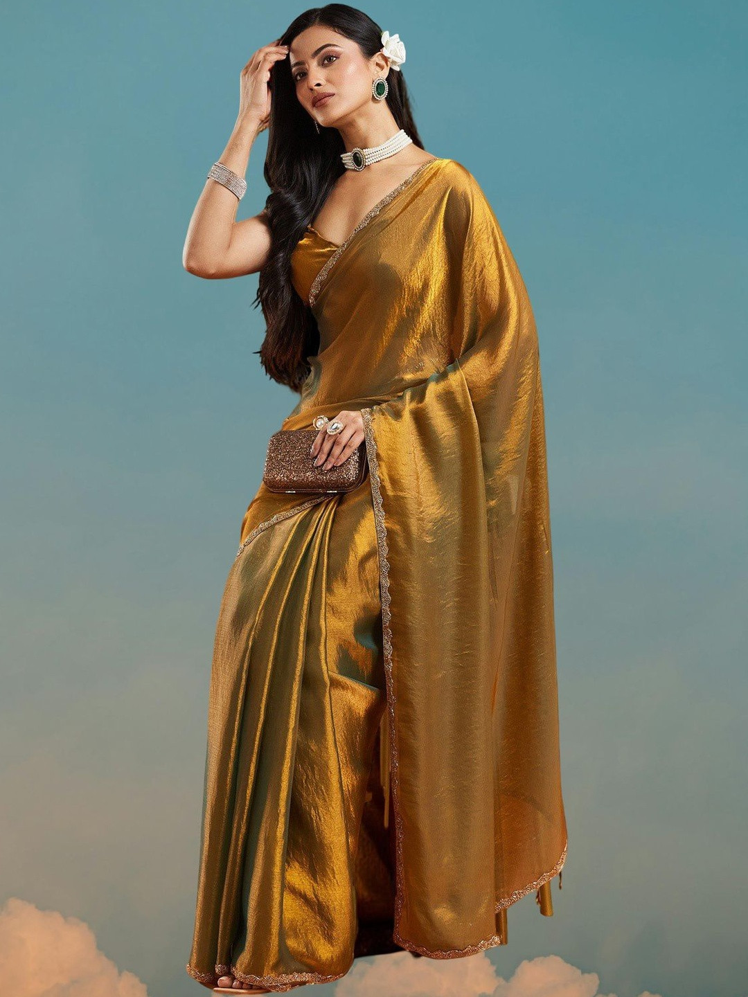 VEMEZ Beads and Stones Designer Tussar Saree