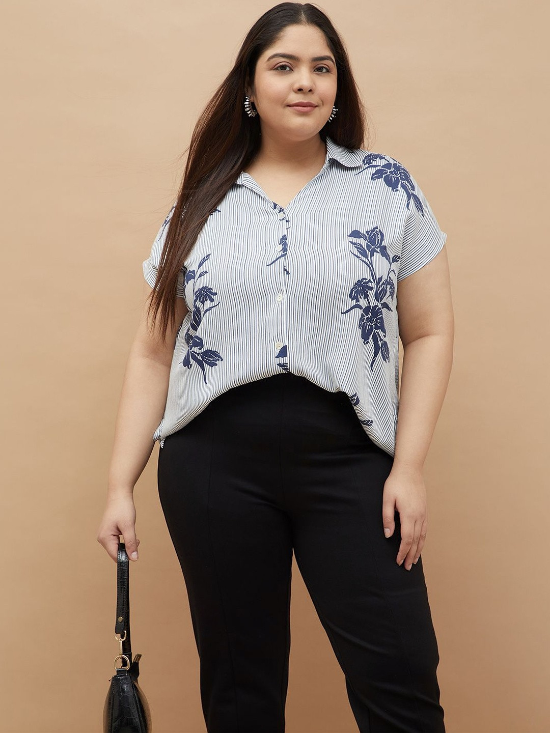 Nexus by Lifestyle Women Plus Size Multi Stripes Printed Casual Shirt