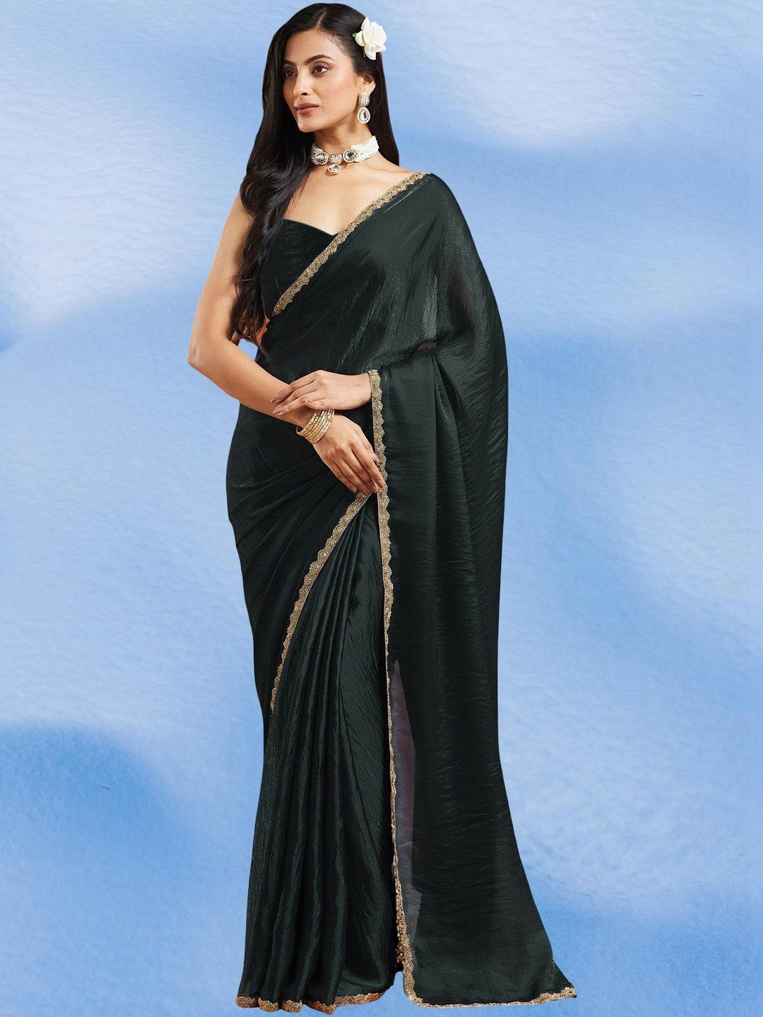 VEMEZ Beads and Stones Jute Silk Bomkai silk Saree