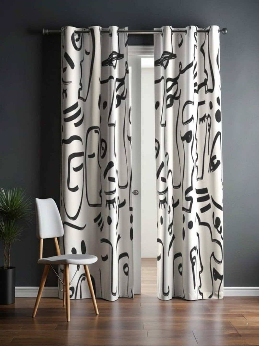 BFAM White Set of 2 Black Out Door Curtain