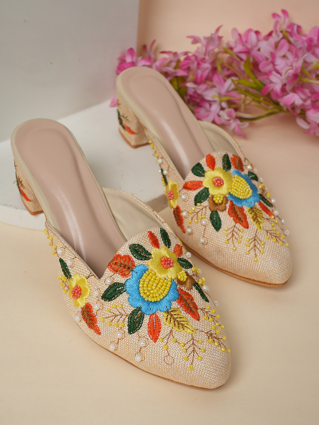 MOZAFIA Embellished Ethnic Block Mules