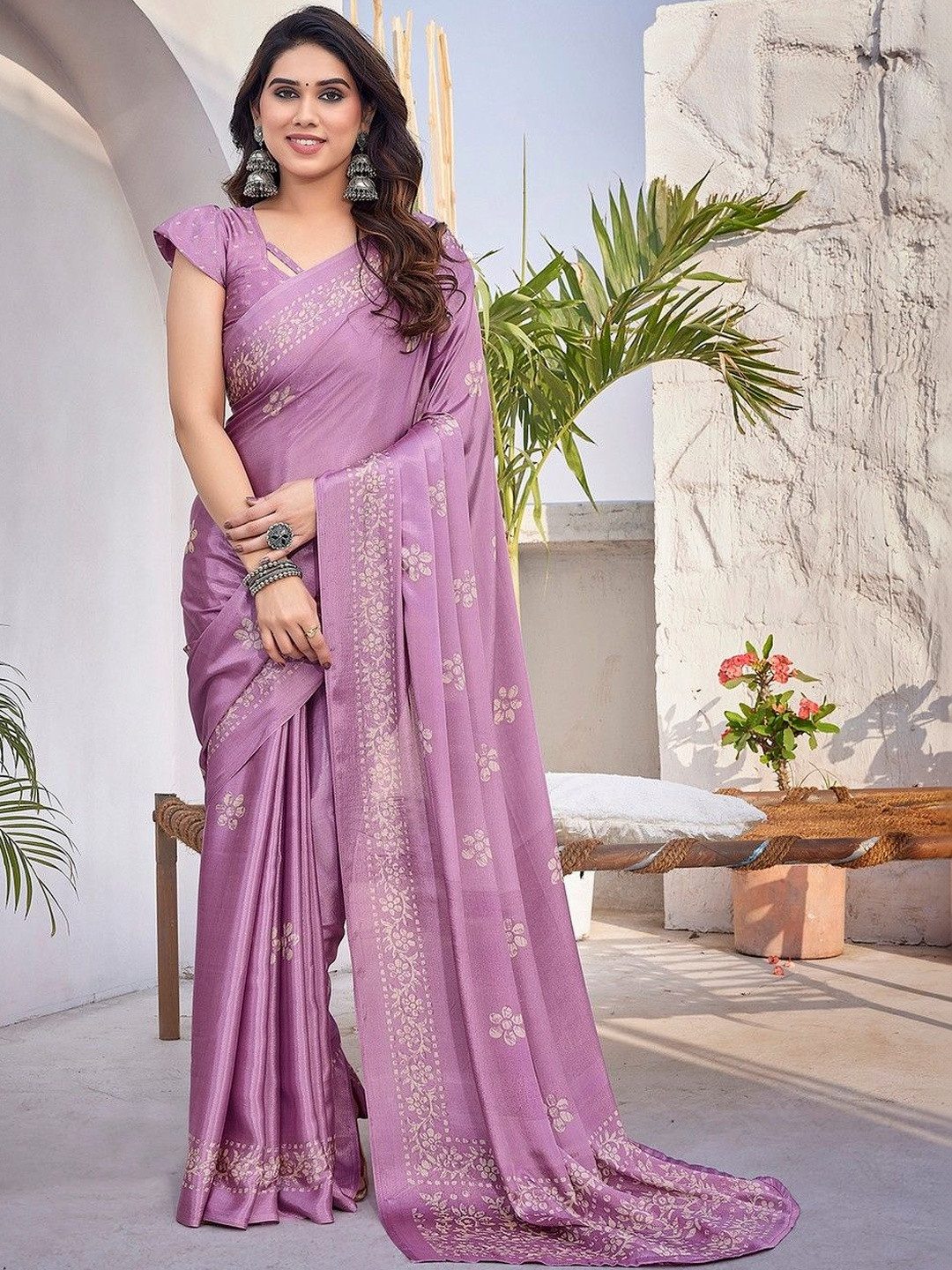JANOI Floral Silk Blend Fashion Saree