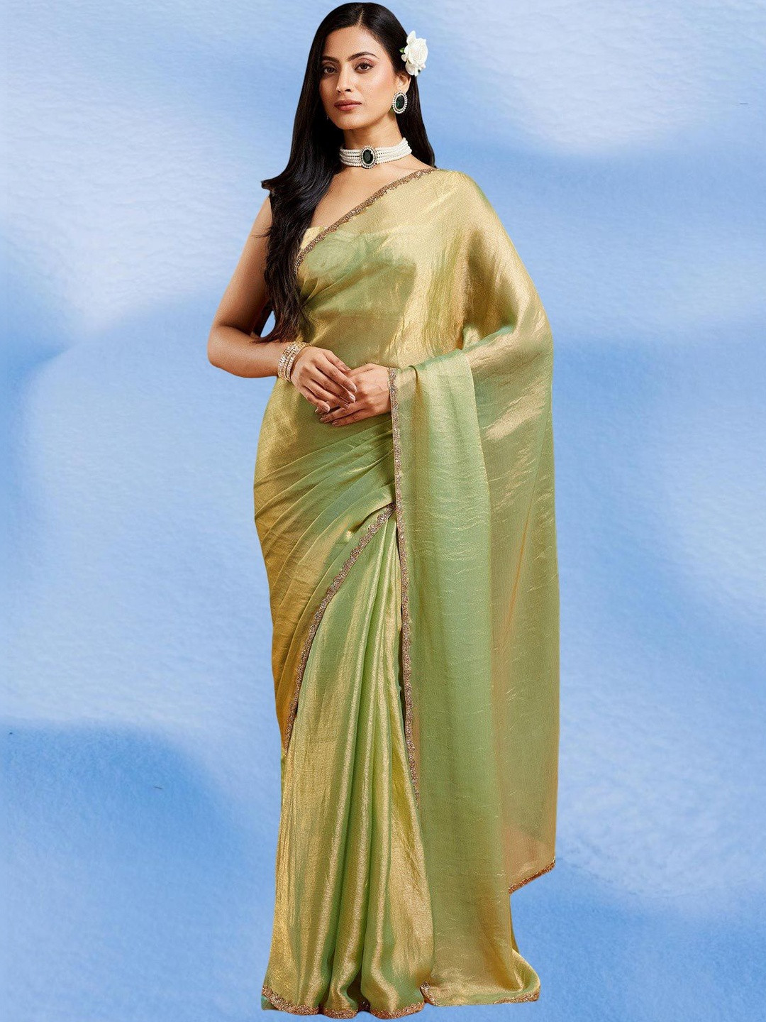 VEMEZ Beads and Stones Jute Silk Bomkai silk Saree