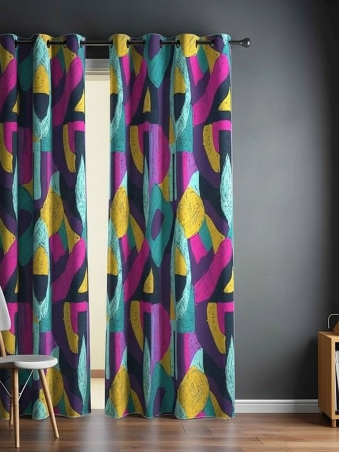 BFAM Multicoloured Set of 2 Black Out Door Curtain