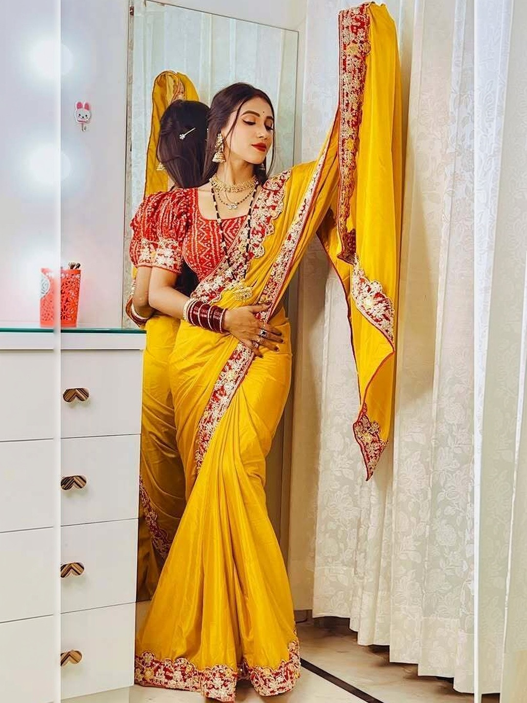 Zili Embellished Embroidered Poly Georgette Heavy Work Saree