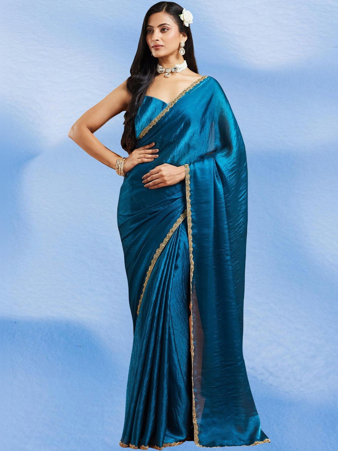 VEMEZ Beads and Stones Jute Silk Bomkai silk Saree