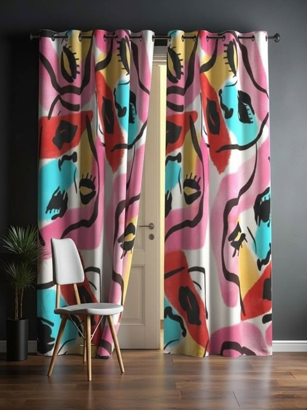 BFAM Pink Set of 2 Black Out Window Curtain