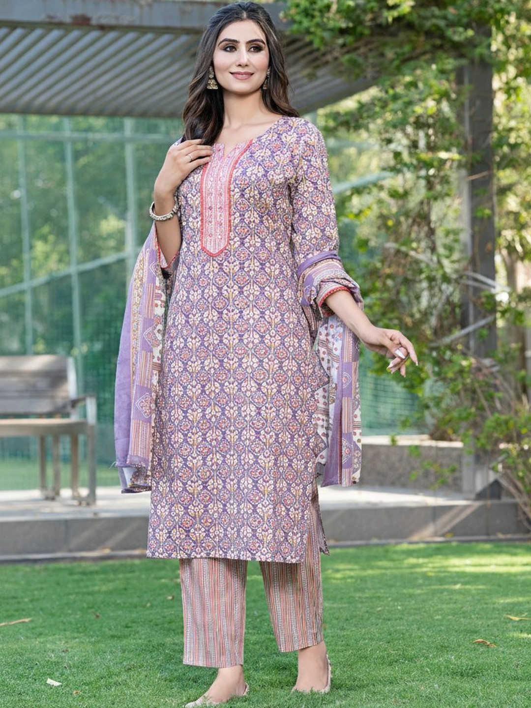 BulBul Women Ethnic Motifs Printed Regular Pure Cotton Kurta with Trousers & With Dupatta