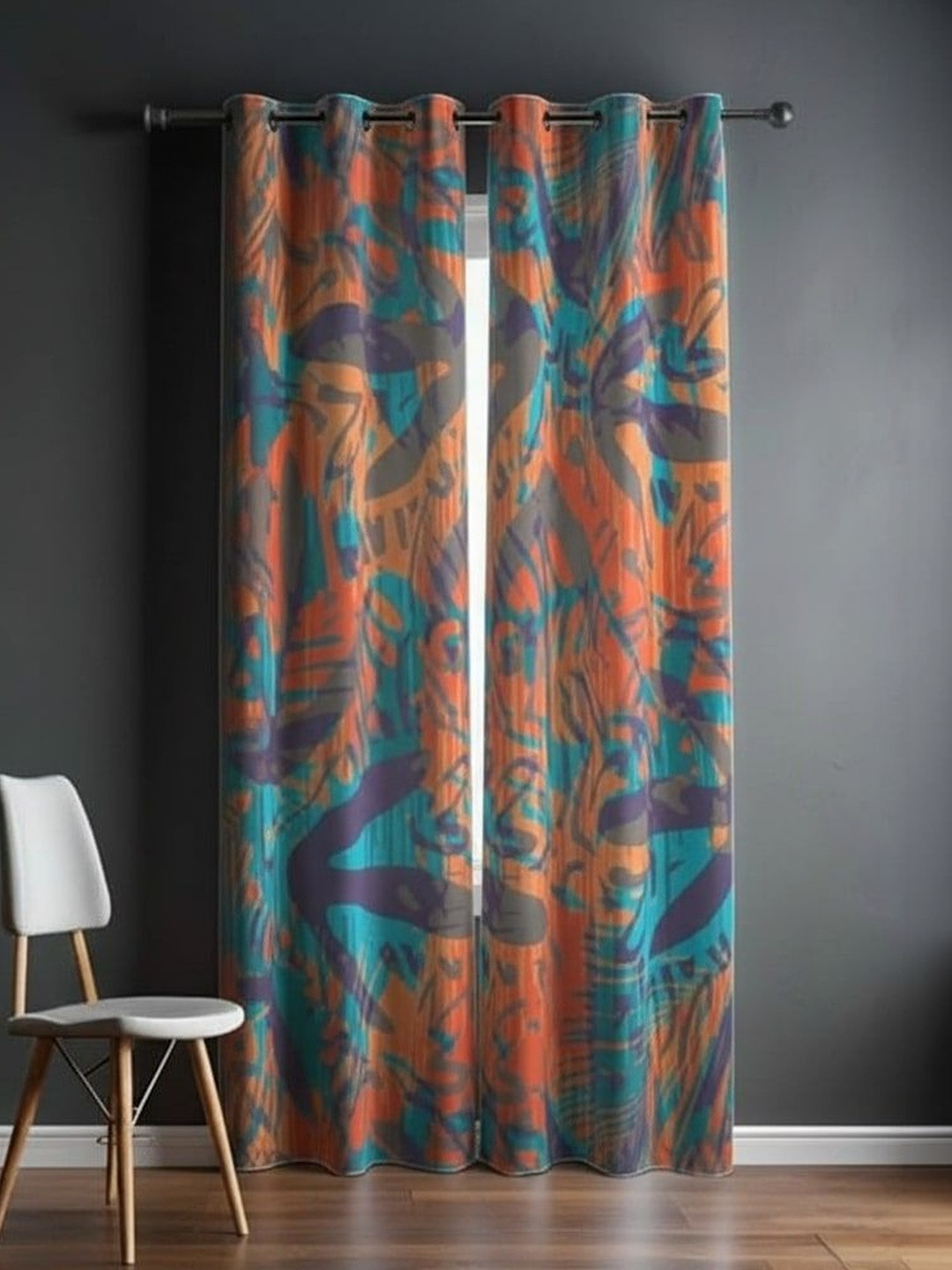 BFAM Orange Set of 2 Black Out Window Curtain