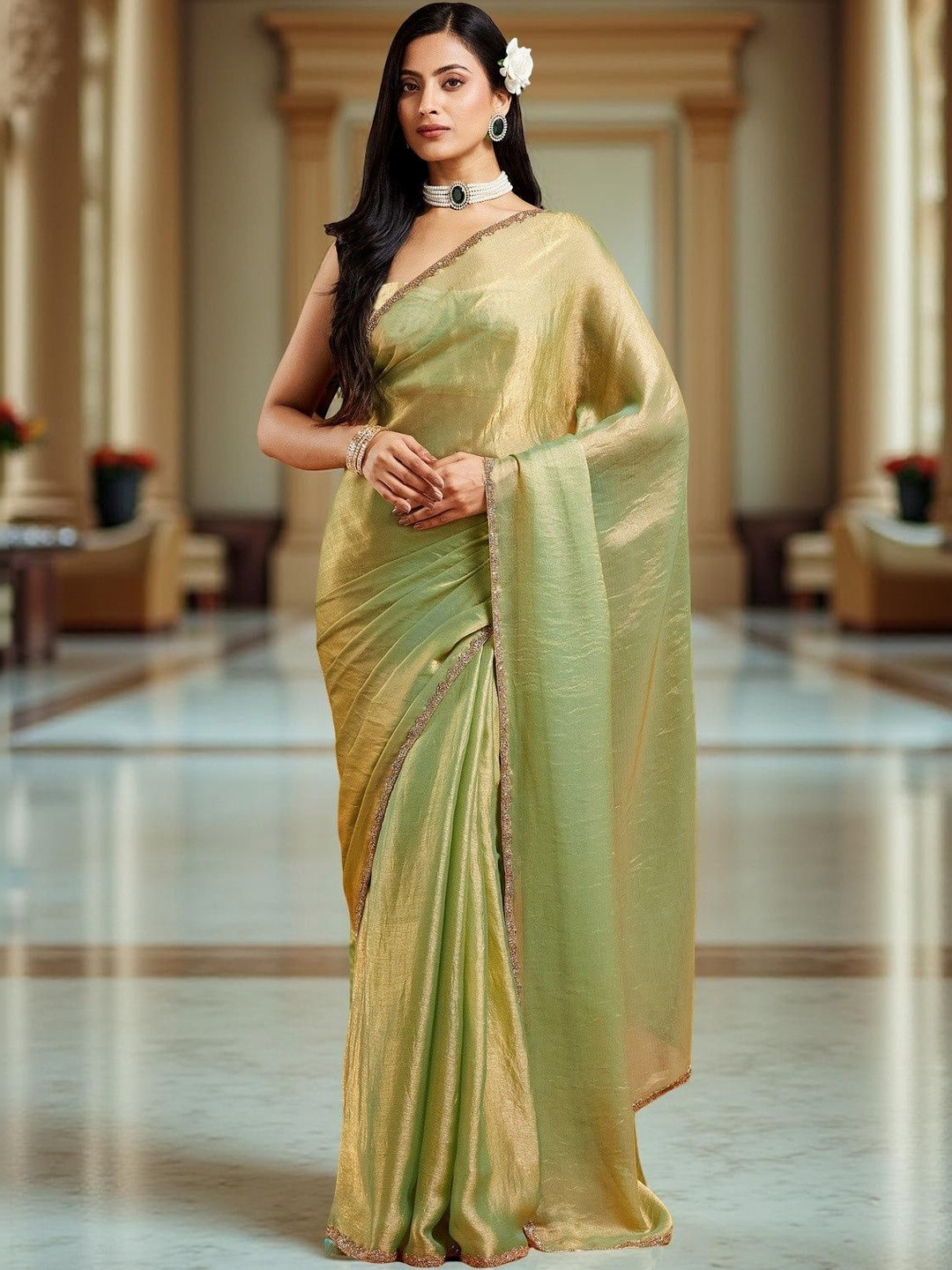VEMEZ Beads and Stones Organza Saree