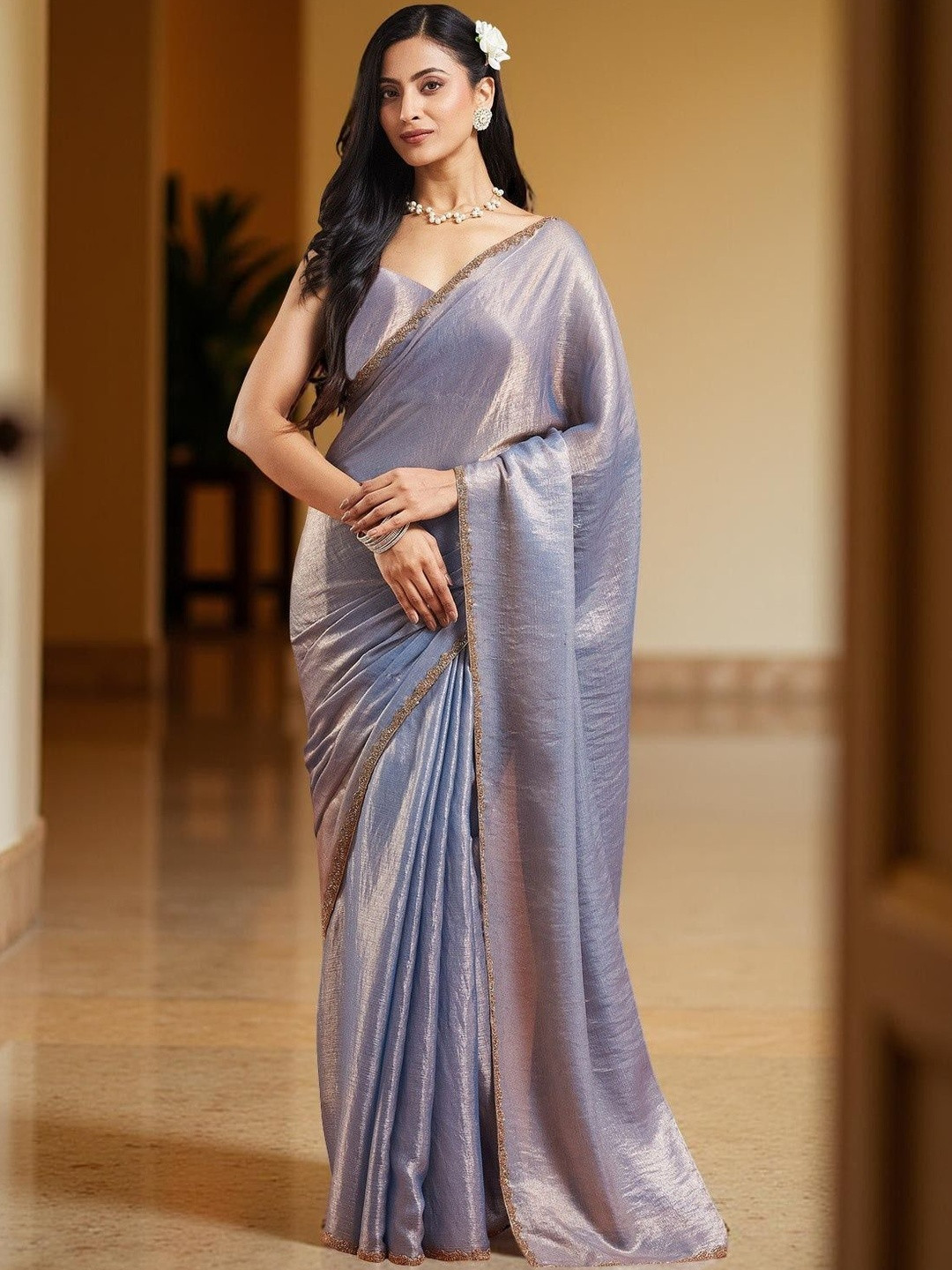 VEMEZ Beads and Stones Organza Saree