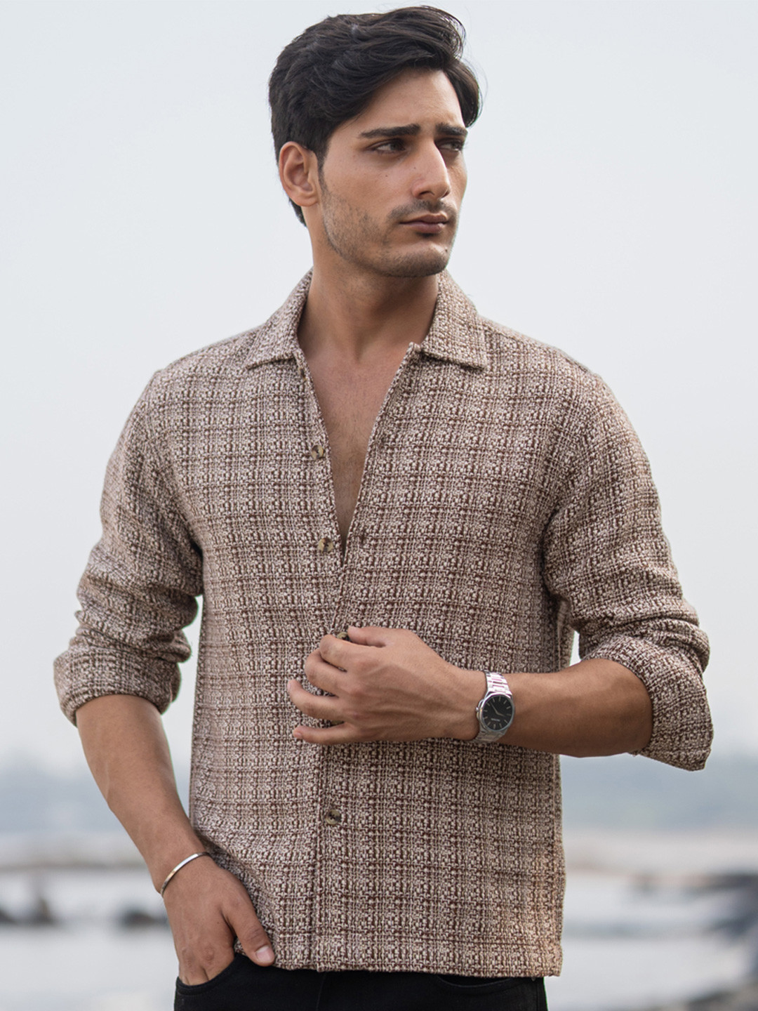 Powerlook Structured Overshirt Tartan Checks Cotton Long Sleeves Shirt
