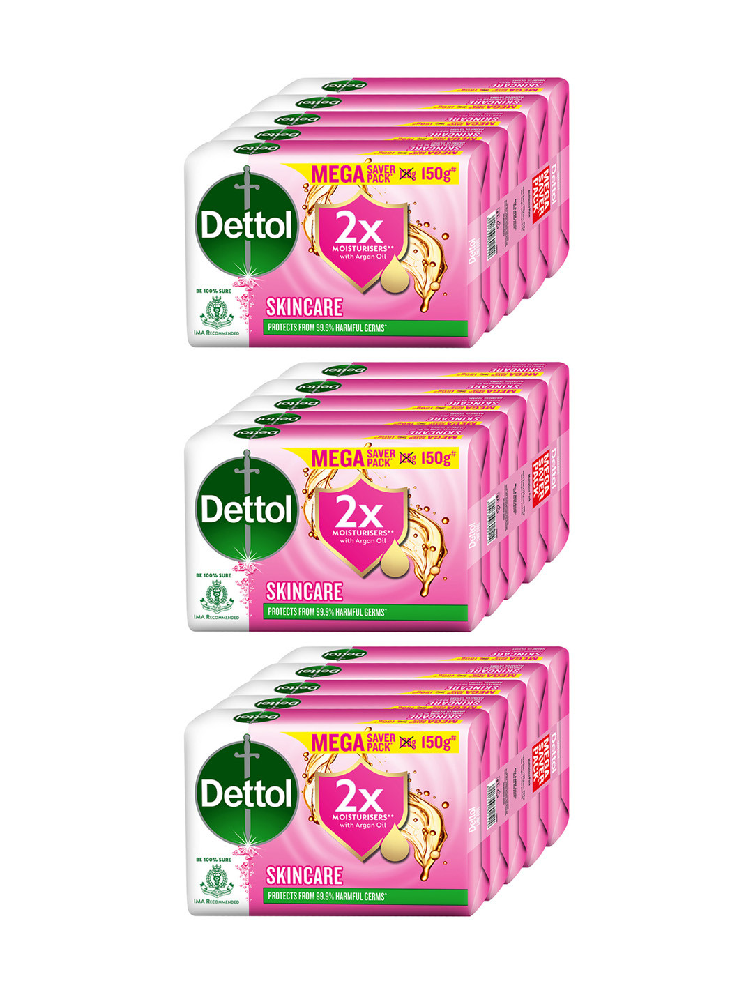 Dettol Set of 3 Skincare Moisturizing Beauty Bathing Soap Bar with Argan Oil - 150g Each