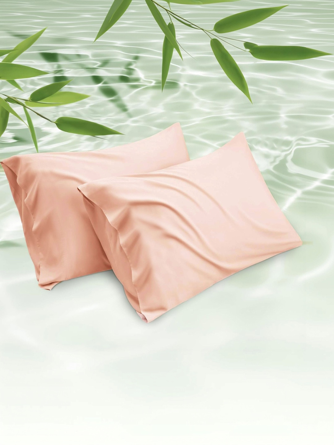 RD TREND Peach 2 Pieces Satin-Silk Rectangle Pillow Covers 18x28 Inch