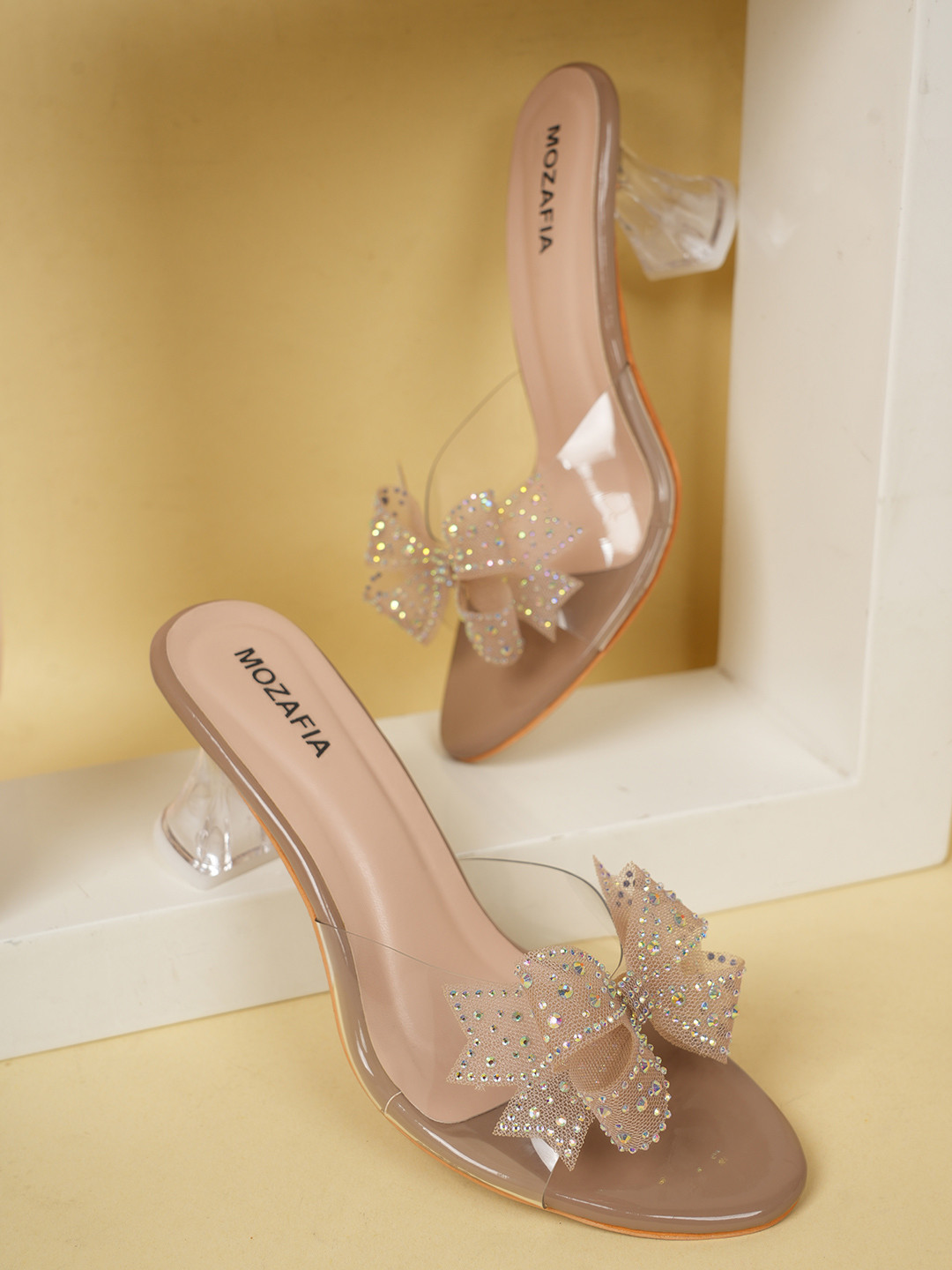MOZAFIA Women Embellished Party Kitten Peep Toes with Bows