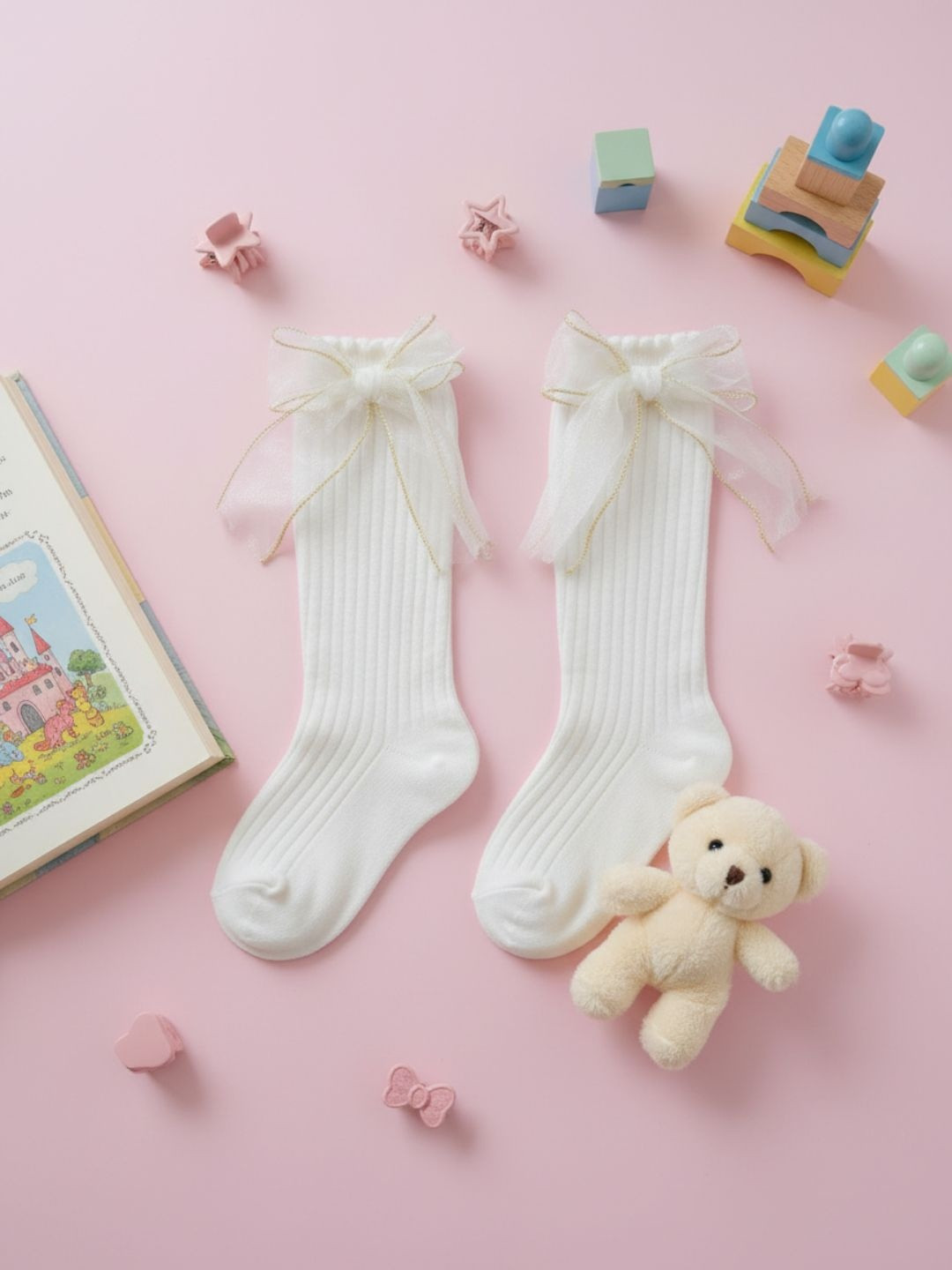 Biglilpeople Girls Bow Detailed Knee-Length Socks