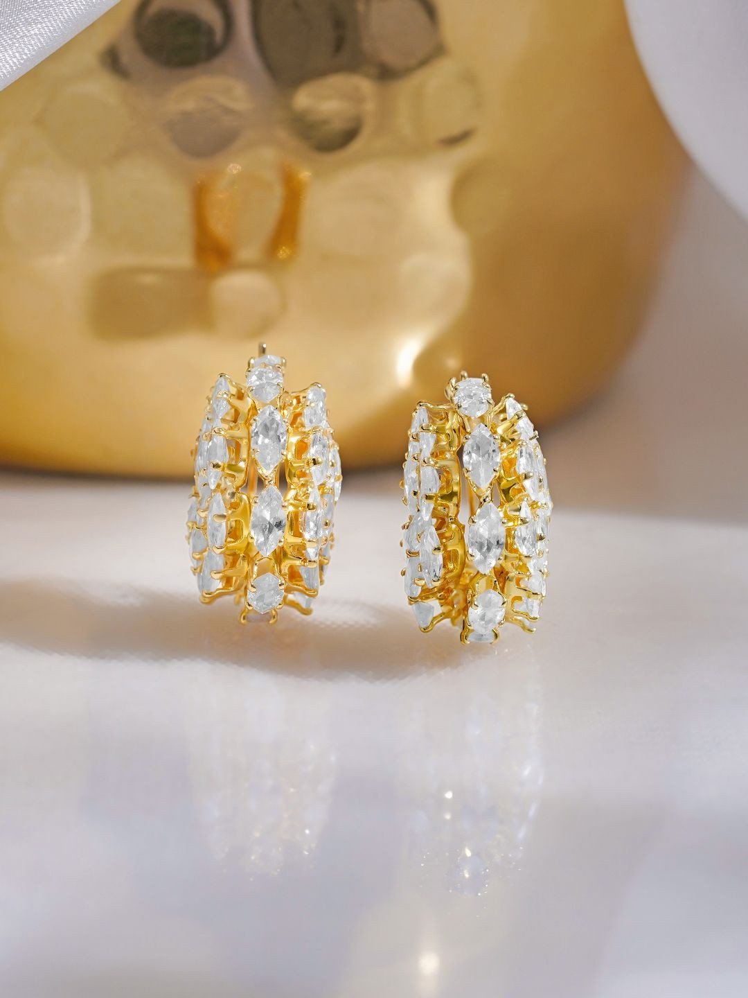 Rubans Women Brass Cubic Zirconia 18K Gold Plated Cluster Hoop Earrings