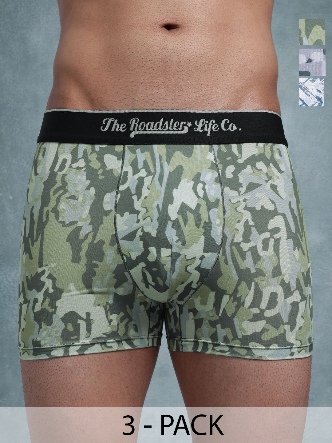 Roadster Pack Of 3 Printed Mid Rise Short Trunks