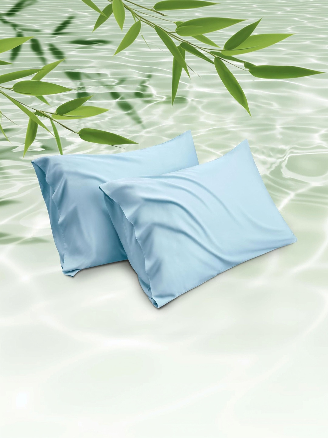 RD TREND Blue 2 Pieces Satin-Silk Rectangle Pillow Covers 18x28 Inch