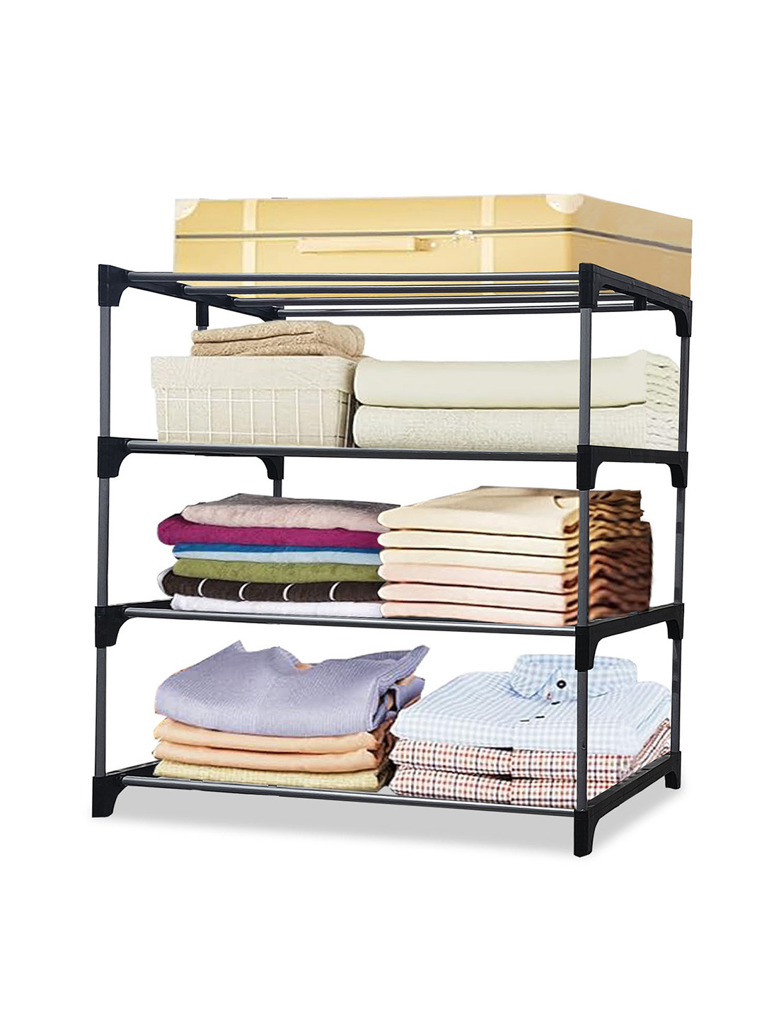 Rmerchants Black 4-Layer Metal Collapsible Wardrobe Rack