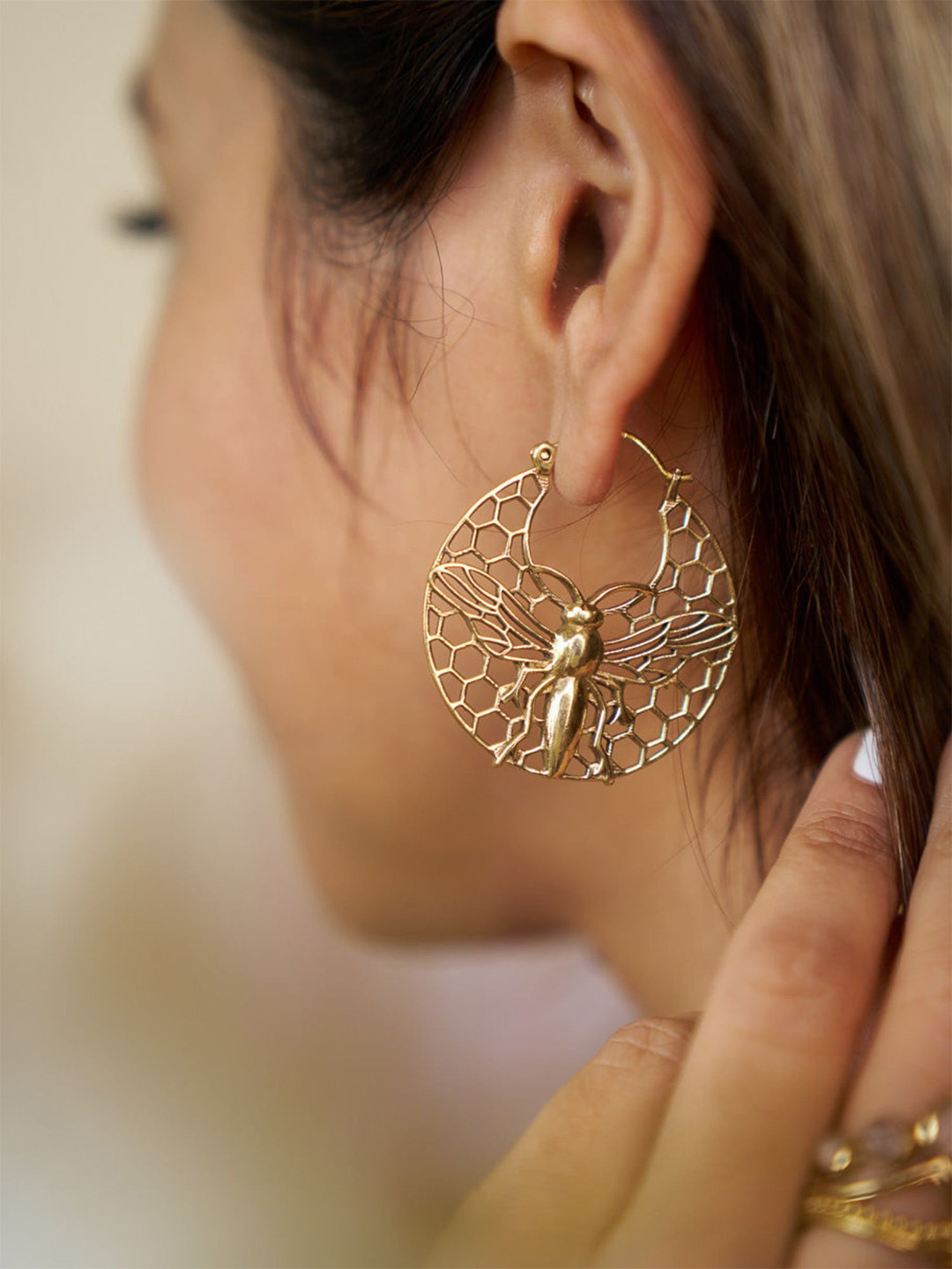 Soul Works Bee Baalis Gold-Plated Animal Shaped Hoop Earrings