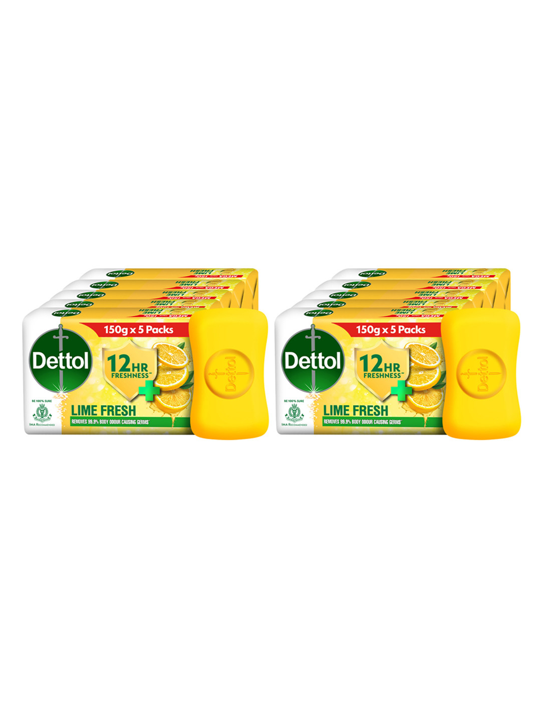 Dettol Set of 10 Lime Fresh Bathing Soap Bar with 12hr Freshness -  150g Each
