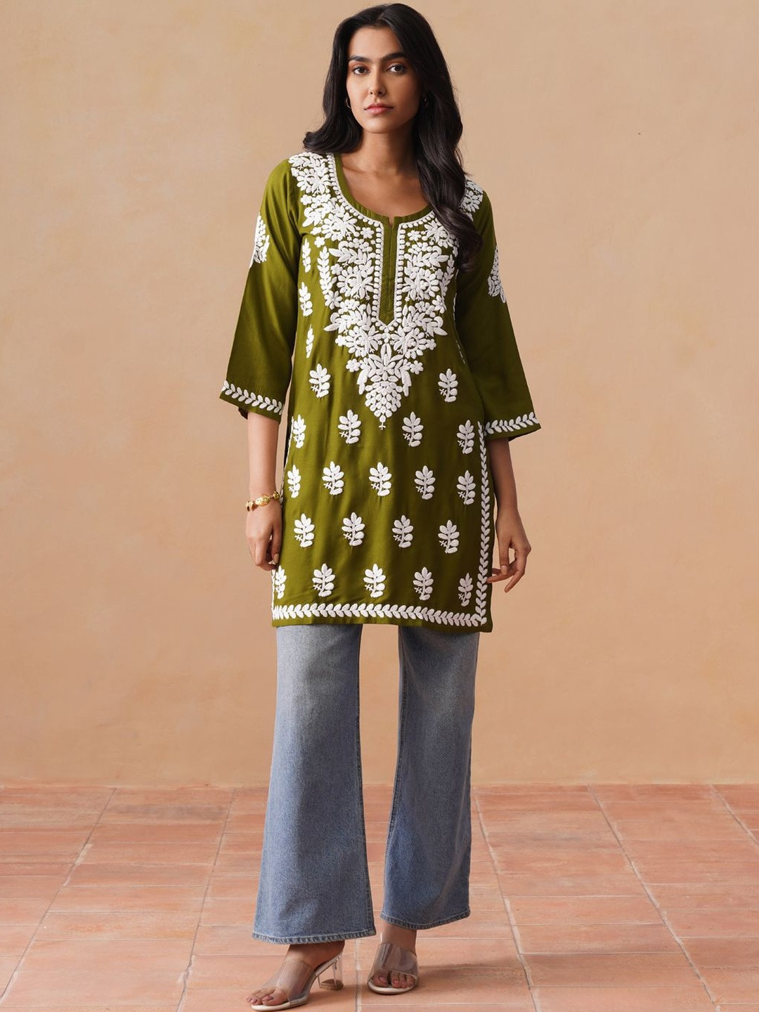 SAZRIKA Ethnic Motifs Embroidered Chikankari Chikankari Kurti